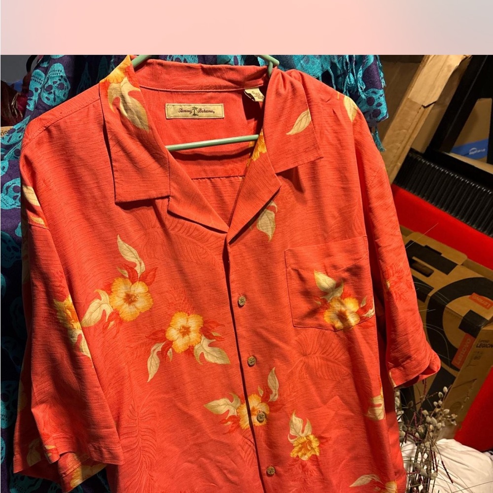 Tommy Bahama Coral Shirt with Yellow Accents